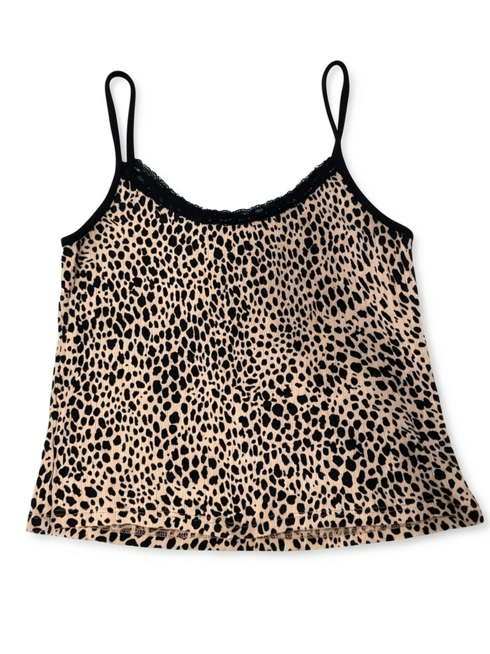 Brandy Melville Beige and Black Leopard Lace-Trim Cami